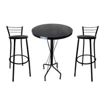 Kit Mesa Bistrô Preto Tampo Preto 2 Banquetas Preto Assento Vermelho