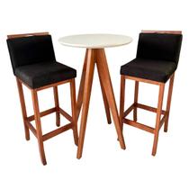 Kit Mesa Bistrô Redonda com 2 Banquetas Alta Madeira Maciça Suede Preto CCS Kit Mesa Bistrô Redonda com 2 Banquetas Alta Madeira Maciça Suede Preto CCS