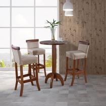 Kit Mesa Bistrô Redonda com Banquetas Alta Diamantina em Madeira Maciça Imbuia Linho Bege M58 RMI Kit Mesa Bistrô Redonda com Banquetas Alta Diamantina em Madeira Maciça Imbuia Linho Bege M58 RMI