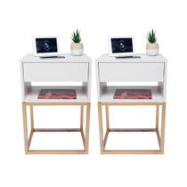 Kit Mesa Cabeceira Industrial 50 Base Dourada Enviamos