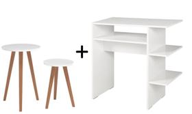 Kit Mesa Cabeceira P/ Sala Duas Mesas Tabriz e Escrivaninha