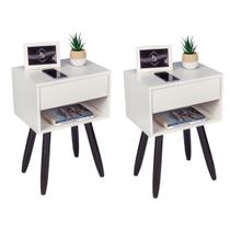 Kit Mesa Cabeceira Retro 60 Altura Pés Marrom Escuro