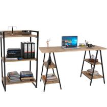 Kit Mesa Cavalete 135 cm com Estante 3 Prateleiras Estilo Industrial Form C01 Carvalho - Lyam Decor