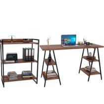 Kit Mesa Cavalete 150 Cm Com Estante 3 Prateleiras Nogal