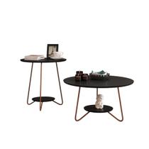 Kit Mesa Centro e Mesa Apoio Decoração para Escritório e Sala Liz Preto - EJ