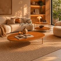 Kit Mesa Centro E Mesa Lateral Orgânica Para Sala Luxo Madeira