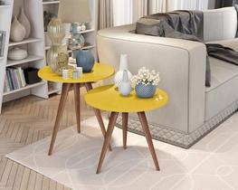 Kit mesa de apoio e mesa lateral cor amarelo