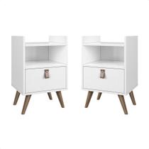 Kit Mesa de Cabeceira 1 Gaveta Flow Estilo Retrô Pés Palito