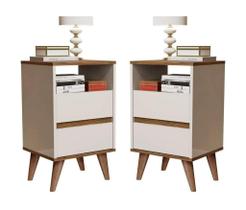 Kit Mesa de cabeceira 2 gavetas retrô pés palitos -Like- CM Kit Mesa de cabeceira 2 gavetas retrô pés palitos -Like- CM