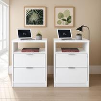 Kit Mesa de Cabeceira Branca 2 Gavetas com Nicho 60cm Altura Enviada Montada