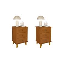 Kit Mesa de Cabeceira com Puxador de Couro Modelo Grécia com 3 Gavetas