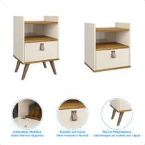 Kit mesa de Cabeceira Flow Com Pés ou Suspensa Quarto Casal Luxo off white freijo