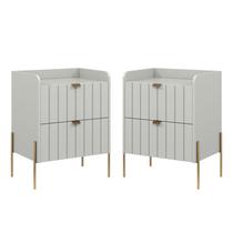 kit mesa de cabeceira quarto cama pé dourado 45cm MDF 2 gav