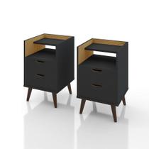 Kit Mesa de Cabeceira Retrô Decor com Duas Gavetas e Pés Palitos - ViaNossa Kit Mesa de Cabeceira Retrô Decor com Duas Gavetas e Pés Palitos - ViaNossa