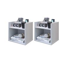 Kit Mesa de Cabeceira Suspensa Mudo Nicho Retro Quarto Madri Branco