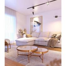 Kit Mesa De Centro Ambiente Aqua Com Vidro Off White Cobre - Imcal