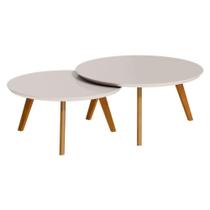 Kit Mesa De Centro Ambiente Classic Redonda Off White - Imcal Kit Mesa De Centro Ambiente Classic Redonda Off White - Imcal