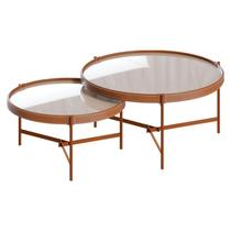 Kit Mesa de Centro Aqua com Vidro Off White Cobre - Imcal Kit Mesa de Centro Aqua com Vidro Off White Cobre - Imcal