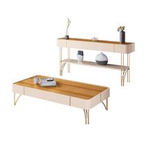 Kit Mesa de Centro e Aparador Miami Orgânica - Cinamomo Off White - EdeCasaMoveis