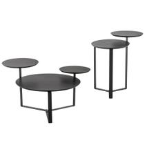 Kit Mesa de Centro e Mesa Lateral Para Sala Pés Metálicos Dari A03 Nero Preto - Lyam Decor