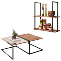 Kit Mesa de Centro e Prateleira Multiuso 60 cm Industrial Ariel Demolição - Pallazio Kit Mesa de Centro e Prateleira Multiuso 60 cm Industrial Ariel Demolição - Pallazio
