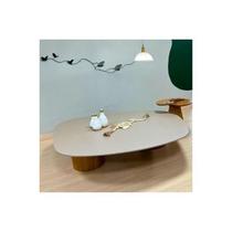 kit Mesa de Centro Geminus Perola Urbana 120x110cm+Lateral Organica em freijo