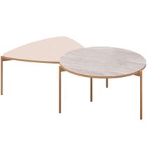 Kit Mesa De Centro Redonda Ellie E Mesa De Centro Trina D05 Off White Quartzo