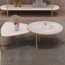 Kit Mesa de Centro Redonda Ellie e Mesa de Centro Trina D05 Off White Quartzo - Lyam Decor