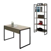 Kit Mesa de Escritório 120 com Estante 5 Prateleiras Office Industrial Carvalho Bruma - PR Móveis Kit Mesa de Escritório 120 com Estante 5 Prateleiras Office Industrial Carvalho Bruma - PR Móveis