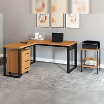 Kit Mesa de Escritório em L c/ Gaveteiro e Mesa Auxiliar MDF
