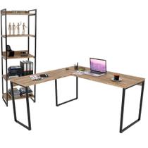 Kit Mesa De Escritório Industrial em L com Estante 5 Prateleiras Form 150x150 Carvalho - Lyam Decor