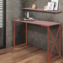 Kit Mesa de Estudos com Prateleira Bex Office Industrial Ferro Bronze MDF Rosa - Ahazzo Móveis