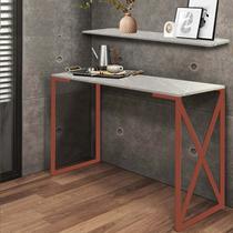 Kit Mesa de Estudos com Prateleira Bex Office Industrial Ferro Rose Gold MDF Marmorizado Cinza - Ahz Móveis