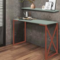 Kit Mesa de Estudos com Prateleira Bex Office Industrial Ferro Rose Gold MDF Verde Oliva - Ahz Móveis