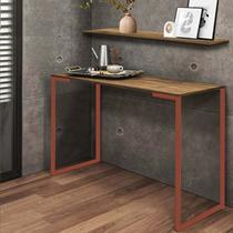 Kit Mesa de Estudos com Prateleira Stan Office Industrial Ferro Bronze MDF Freijó - Ahazzo Móveis