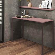 Kit Mesa de Estudos com Prateleira Stan Office Industrial Ferro Marrom MDF Rosa - Ahz Móveis