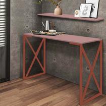 Kit Mesa de Estudos com Prateleira Zurik Office Industrial Ferro Bronze MDF Rosa - Ahazzo Móveis