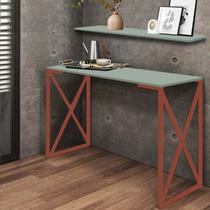 Kit Mesa de Estudos com Prateleira Zurik Office Industrial Ferro Bronze MDF Verde Oliva - Ahz Móveis