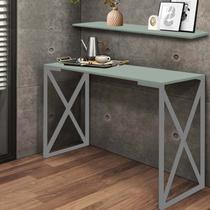 Kit Mesa de Estudos com Prateleira Zurik Office Industrial Ferro Cinza MDF Verde Oliva - Ahz Móveis