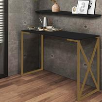 Kit Mesa de Estudos com Prateleira Zurik Office Industrial Ferro Dourado MDF Preto - Ahz Móveis