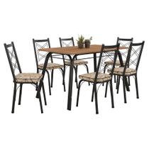 Kit Mesa de Jantar Anne 136cm com 06 Cadeiras Delaware Cedro Ferro Preto - Pallazio Kit Mesa de Jantar Anne 136cm com 06 Cadeiras Delaware Cedro Ferro Preto - Pallazio