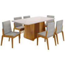Kit Mesa de Jantar Harpa com 6 Cadeiras Sinfonia em Linho