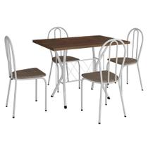 Kit Mesa de Jantar Jade 91 cm Nature com 04 Cadeiras Texas Bege Ferro Branco - Pallazio