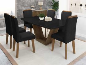kit mesa de jantar mais 6 cadeiras estofadas pé palito 170 x 90 tampo preto tecido preto