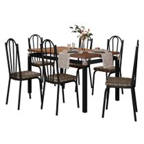 Kit Mesa de Jantar Marva 136cm com 06 Cadeiras Alabama Palha Ferro Preto - Pallazio