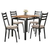 Kit Mesa de Jantar Marva 91cm com 04 Cadeiras Luisiana Cedro Ferro Preto - Pallazio
