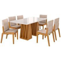 Kit Mesa de Jantar Orquestra com 6 Cadeira Sinfonia em Linho