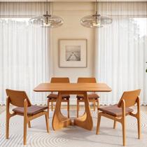 Kit Mesa de Jantar Paineira 140cm e 4 Cadeiras Jandaia CabeCasa MadeiraOriginals Marrom/Caramelo/Amêndoa