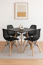 Kit Mesa de Jantar Quadrada 90x90cm com 4 Cadeiras Eames Colmeia Preto com Pés em Madeira Natural