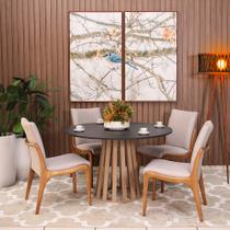 Kit Mesa de Jantar Redonda 120cm Gabi Preto/Jade com 4 Cadeiras Garbo Cinza Claro